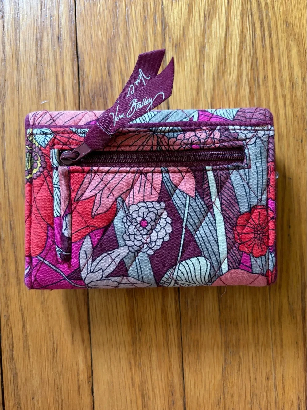 Vera Bradley Pink Floral Quilted Fold-Over Wallet - Picture 2 of 5